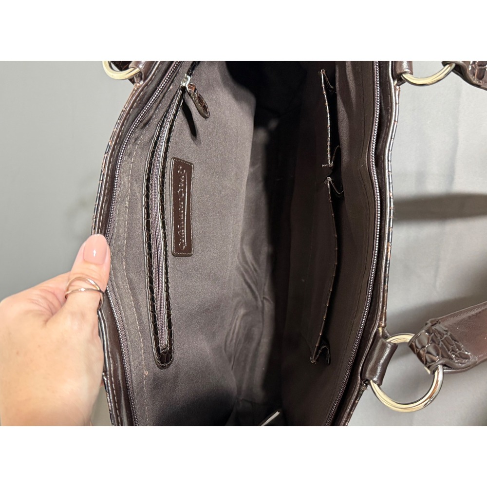 Coldwater Creek Brown Faux Crocodile Embossed Tote Shoulder Bag Silver Hardware - Picture 2 of 7